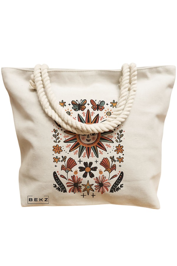 Geanta Canvas Tote pentru femei Happy Sun 3, 40x51 cm, Bej, BEKZ® 12 40x51 cm