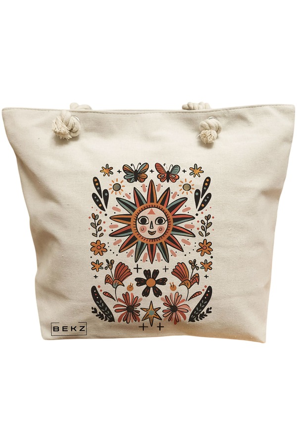 Geanta Canvas Tote pentru femei Happy Sun 3, 40x51 cm, Bej, BEKZ® 11 Geanta Canvas Tote pentru femei Happy Sun 3