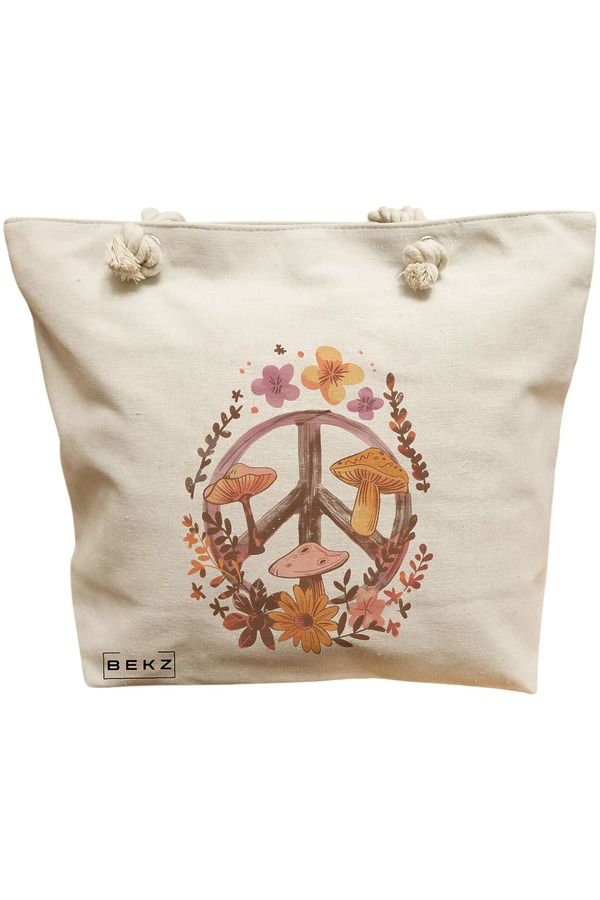 Geanta Canvas Tote pentru femei Colorful Mushrooms 5, 40x51 cm, Bej, BEKZ® 11 Geanta Canvas Tote pentru femei Colorful Mushrooms 5