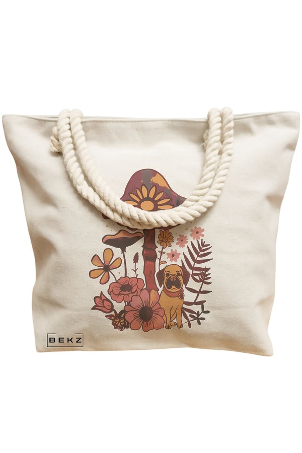 Geanta Canvas Tote pentru femei Colorful Mushrooms 6, 40x51 cm, Bej, BEKZ® 12 40x51 cm