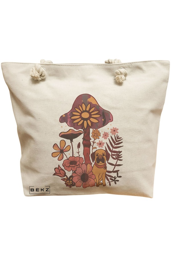 Geanta Canvas Tote pentru femei Colorful Mushrooms 6, 40x51 cm, Bej, BEKZ® 11 Geanta Canvas Tote pentru femei Colorful Mushrooms 6