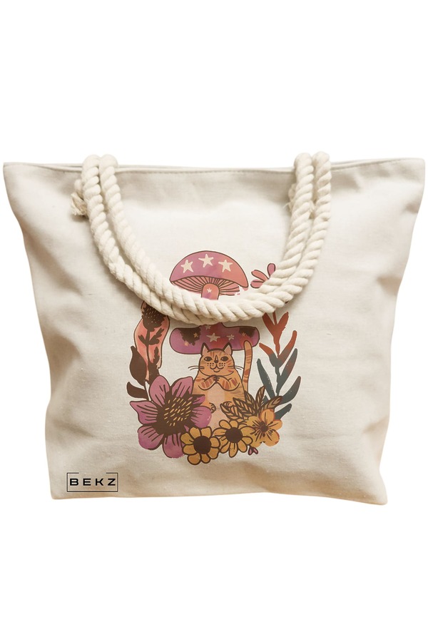 Geanta Canvas Tote pentru femei Colorful Mushrooms 7, 40x51 cm, Bej, BEKZ® 12 40x51 cm