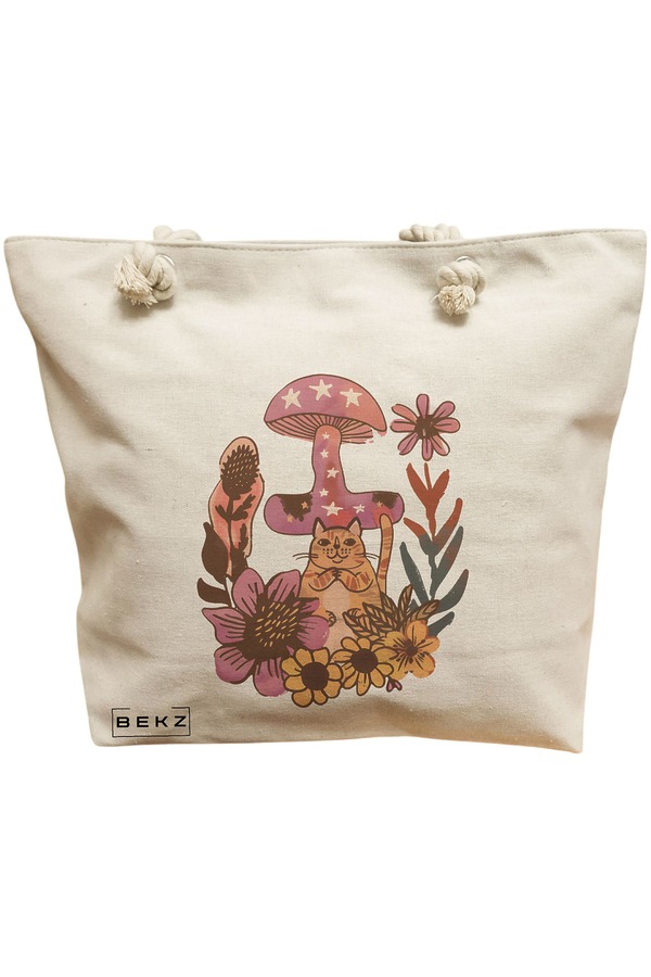 Geanta Canvas Tote pentru femei Colorful Mushrooms 7, 40x51 cm, Bej, BEKZ® 11 Geanta Canvas Tote pentru femei Colorful Mushrooms 7