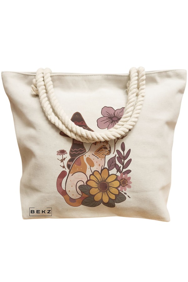 Geanta Canvas Tote pentru femei Colorful Mushrooms 8, 40x51 cm, Bej, BEKZ® 12 40x51 cm