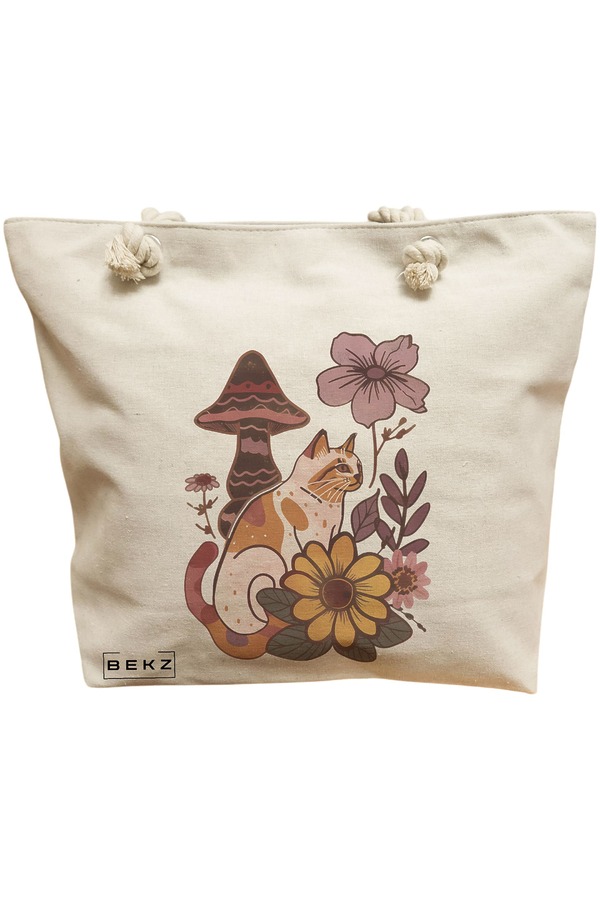 Geanta Canvas Tote pentru femei Colorful Mushrooms 8, 40x51 cm, Bej, BEKZ® 11 Geanta Canvas Tote pentru femei Colorful Mushrooms 8