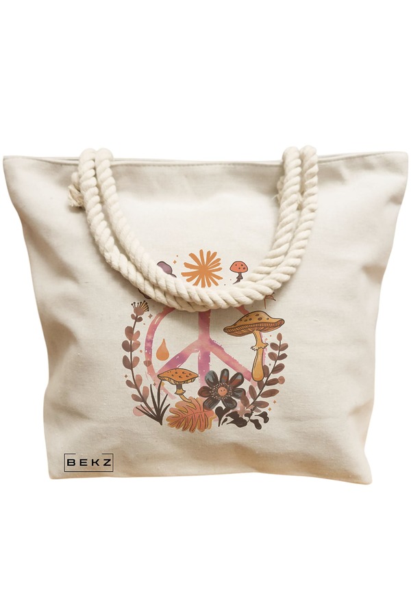 Geanta Canvas Tote pentru femei Colorful Mushrooms 9, 40x51 cm, Bej, BEKZ® 12 40x51 cm