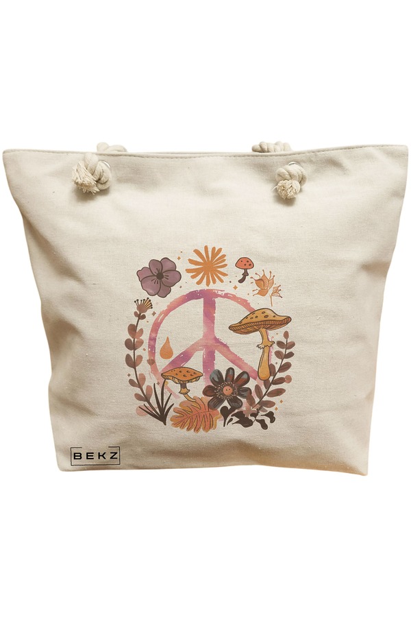 Geanta Canvas Tote pentru femei Colorful Mushrooms 9, 40x51 cm, Bej, BEKZ® 11 Geanta Canvas Tote pentru femei Colorful Mushrooms 9