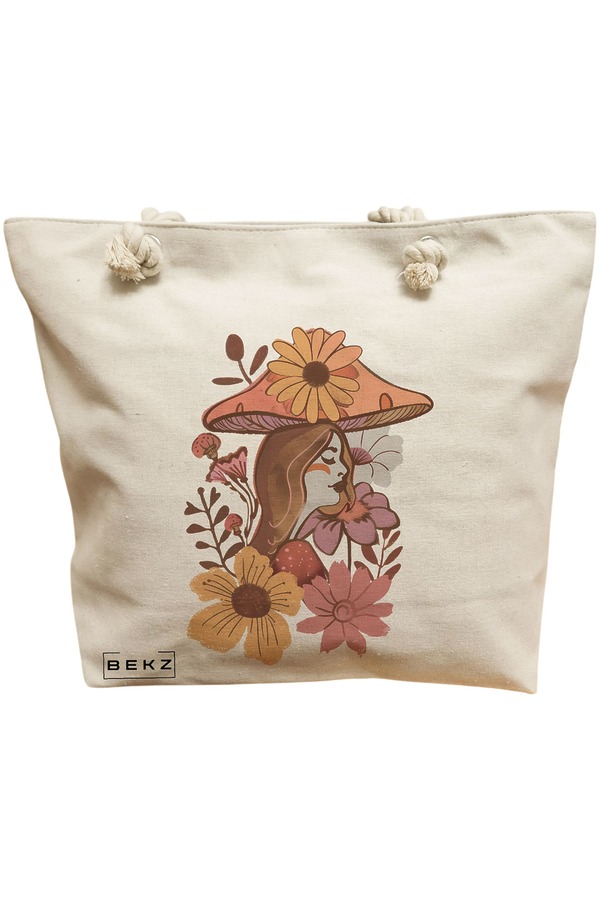 Geanta Canvas Tote pentru femei Colorful Mushrooms 10, 40x51 cm, Bej, BEKZ® 11 Geanta Canvas Tote pentru femei Colorful Mushrooms 10