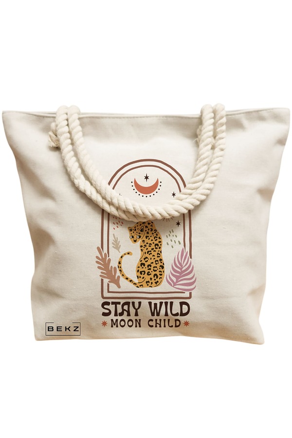 Geanta Canvas Tote pentru femei Boho Style 2, 40x51 cm, Bej, BEKZ® 12 40x51 cm