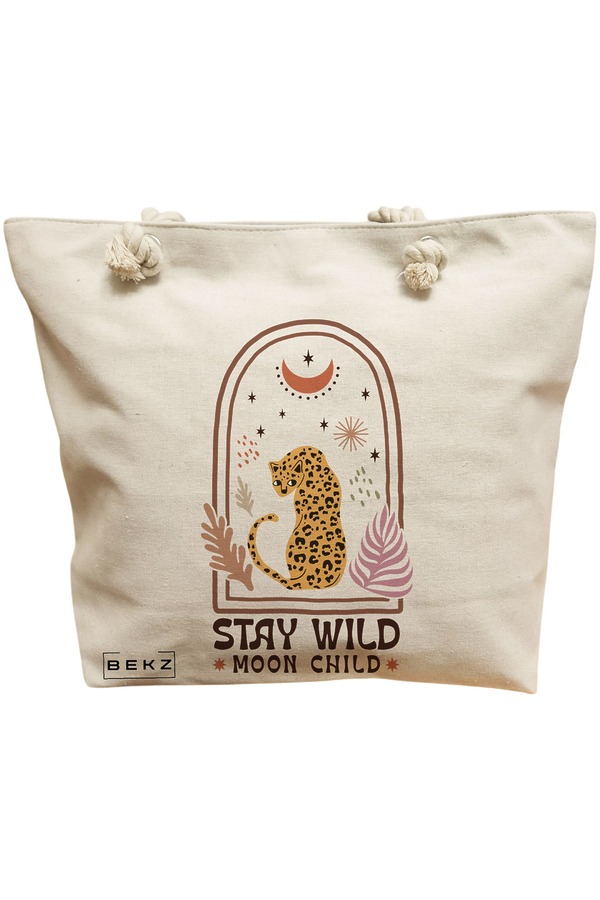 Geanta Canvas Tote pentru femei Boho Style 2, 40x51 cm, Bej, BEKZ® 11 Geanta Canvas Tote pentru femei Boho Style 2