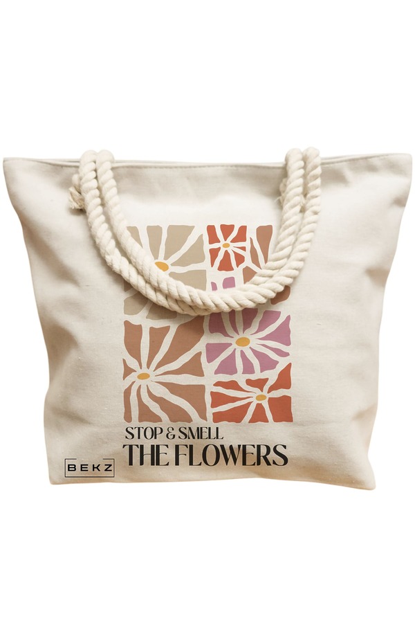 Geanta Canvas Tote pentru femei Boho Style 3, 40x51 cm, Bej, BEKZ® 12 40x51 cm
