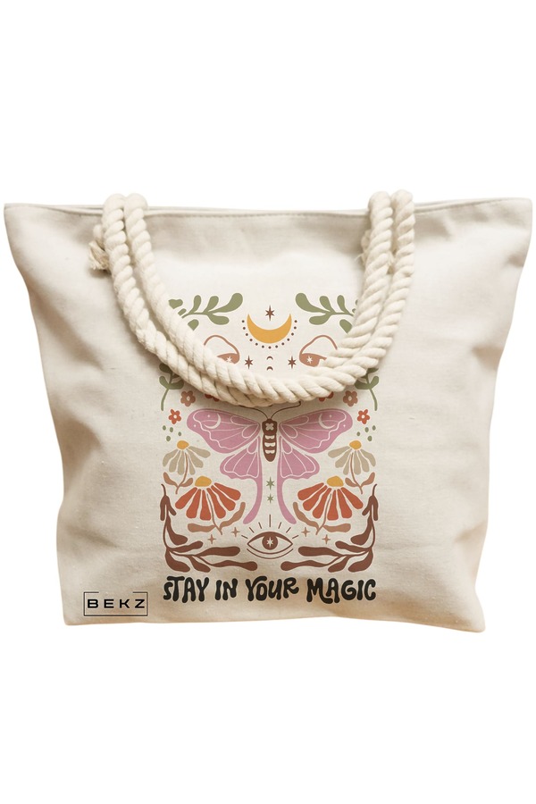 Geanta Canvas Tote pentru femei Boho Style 4, 40x51 cm, Bej, BEKZ® 12 40x51 cm