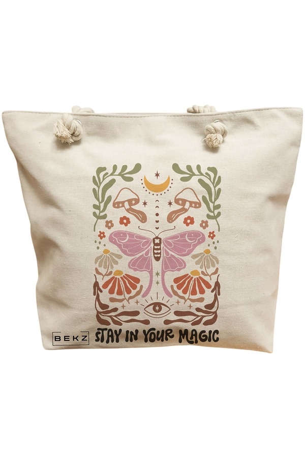 Geanta Canvas Tote pentru femei Boho Style 4, 40x51 cm, Bej, BEKZ® 11 Geanta Canvas Tote pentru femei Boho Style 4