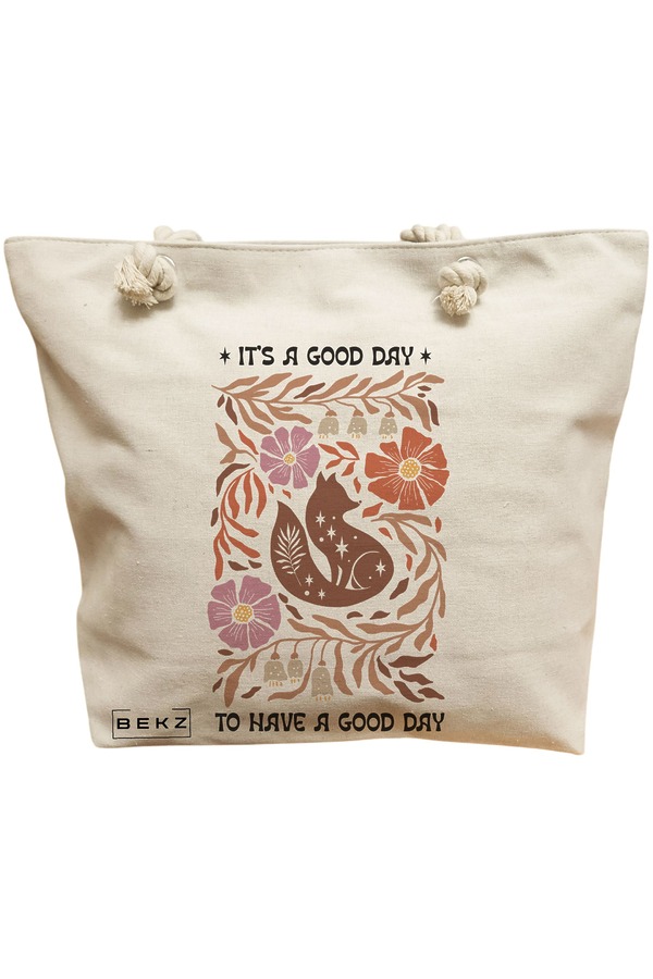 Geanta Canvas Tote pentru femei Boho Style 5, 40x51 cm, Bej, BEKZ® 11 Geanta Canvas Tote pentru femei Boho Style 5