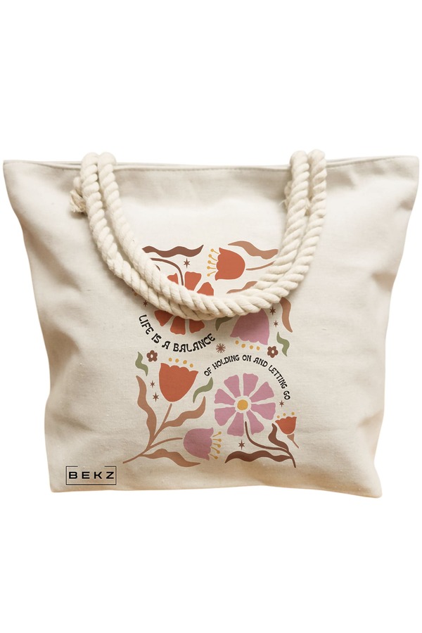 Geanta Canvas Tote pentru femei Boho Style 7, 40x51 cm, Bej, BEKZ® 12 40x51 cm