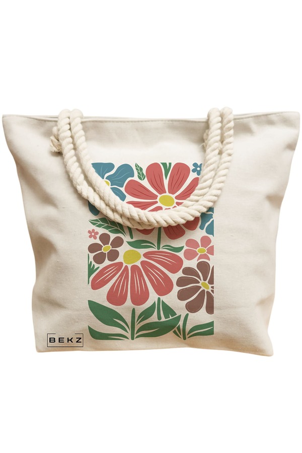 Geanta Canvas Tote pentru femei Boho Style 8, 40x51 cm, Bej, BEKZ® 12 40x51 cm
