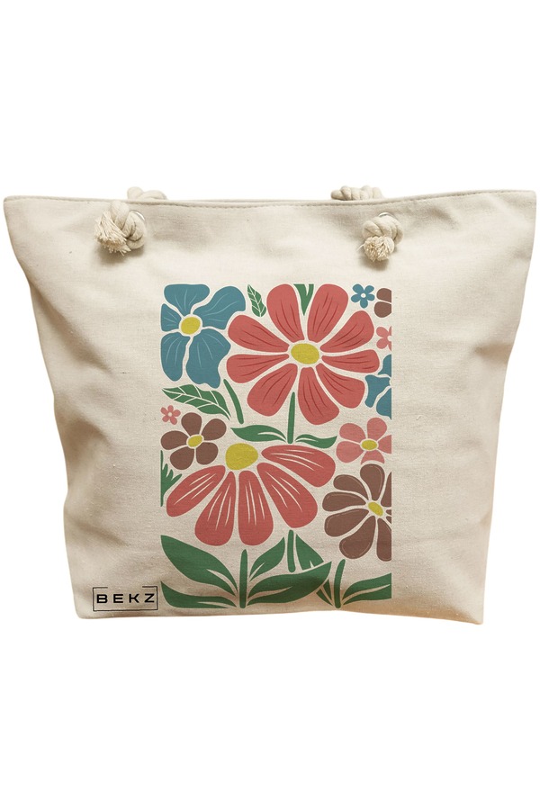 Geanta Canvas Tote pentru femei Boho Style 8, 40x51 cm, Bej, BEKZ® 11 Geanta Canvas Tote pentru femei Boho Style 8