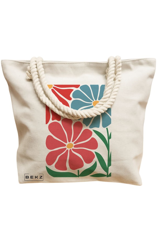 Geanta Canvas Tote pentru femei Boho Style 9, 40x51 cm, Bej, BEKZ® 12 40x51 cm