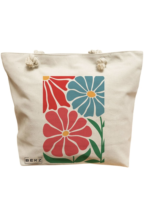 Geanta Canvas Tote pentru femei Boho Style 9, 40x51 cm, Bej, BEKZ® 11 Geanta Canvas Tote pentru femei Boho Style 9