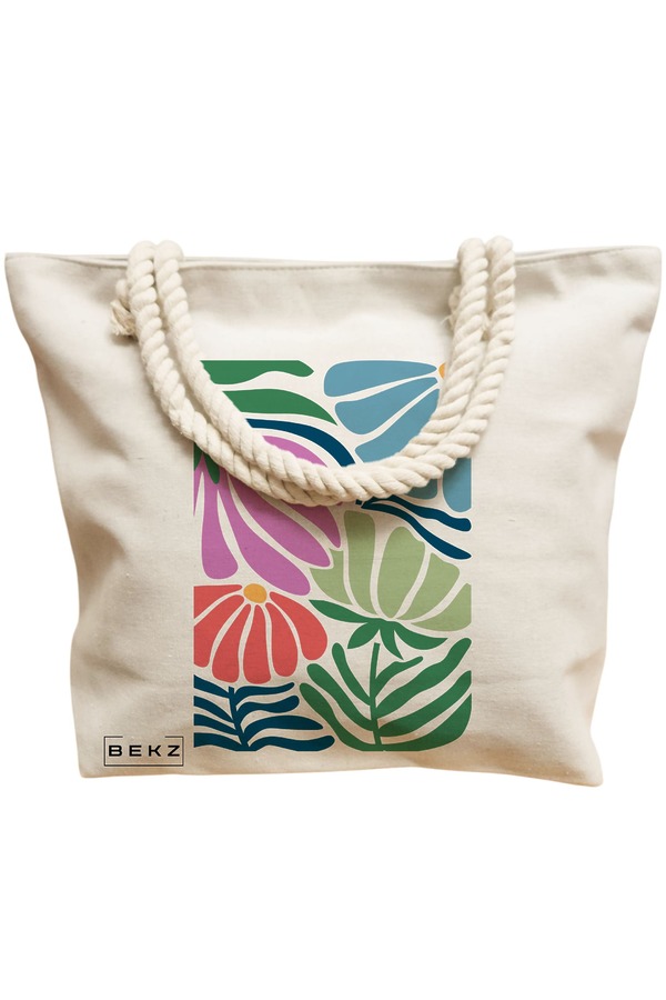 Geanta Canvas Tote pentru femei Boho Style 10, 40x51 cm, Bej, BEKZ® 12 40x51 cm