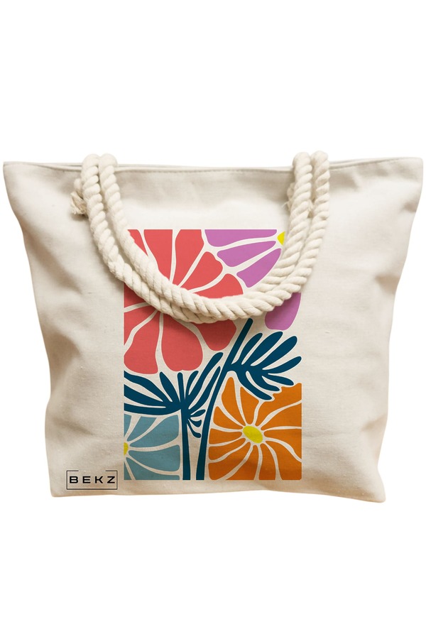 Geanta Canvas Tote pentru femei Boho Style 11, 40x51 cm, Bej, BEKZ® 12 40x51 cm