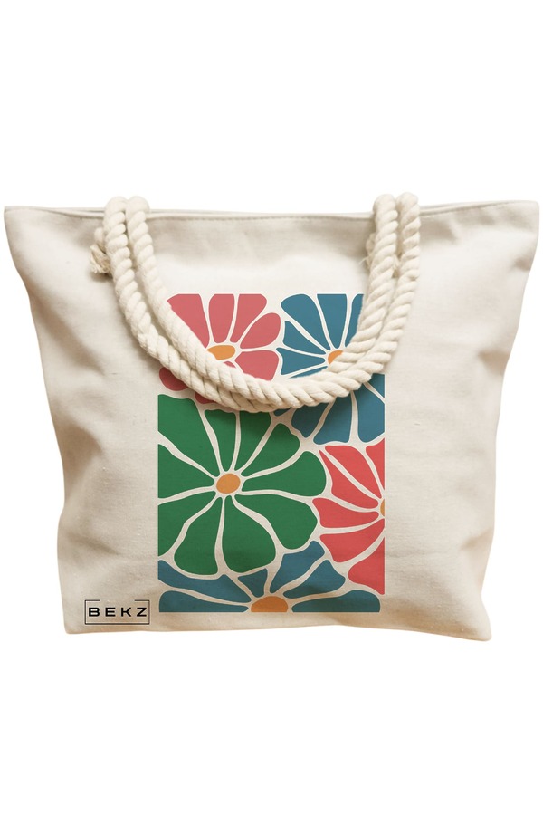 Geanta Canvas Tote pentru femei Boho Style 12, 40x51 cm, Bej, BEKZ® 12 40x51 cm