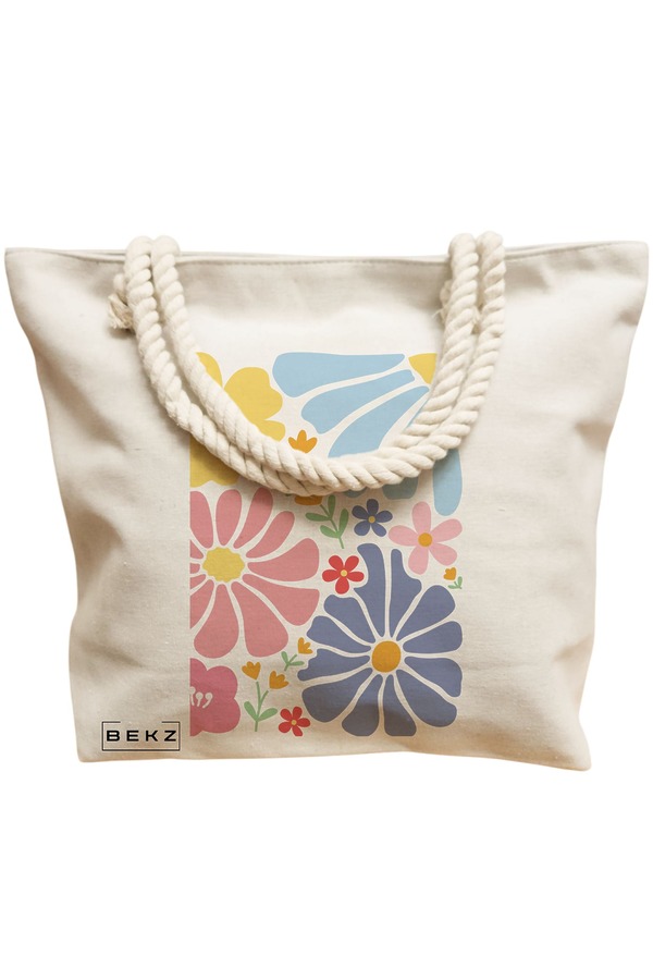 Geanta Canvas Tote pentru femei Boho Style 13, 40x51 cm, Bej, BEKZ® 12 40x51 cm