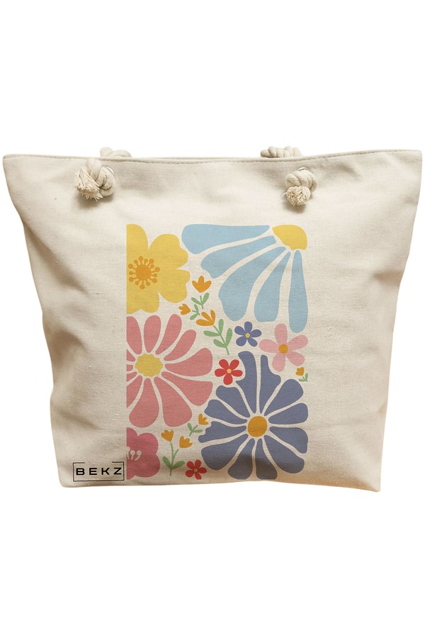 Geanta Canvas Tote pentru femei Boho Style 13, 40x51 cm, Bej, BEKZ® 11 Geanta Canvas Tote pentru femei Boho Style 13