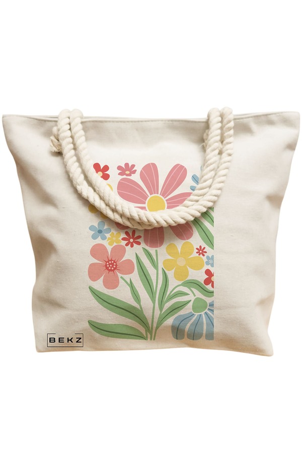 Geanta Canvas Tote pentru femei Boho Style 14, 40x51 cm, Bej, BEKZ® 12 40x51 cm