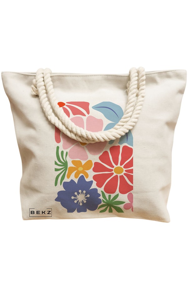 Geanta Canvas Tote pentru femei Boho Style 15, 40x51 cm, Bej, BEKZ® 12 40x51 cm