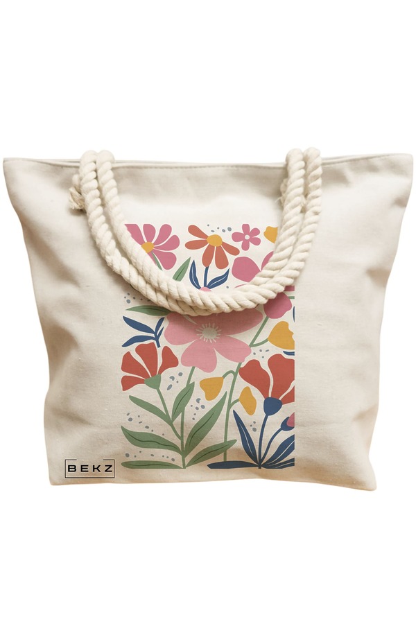 Geanta Canvas Tote pentru femei Boho Style 16, 40x51 cm, Bej, BEKZ® 12 40x51 cm