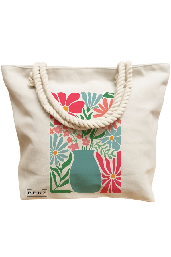 Geanta Canvas Tote pentru femei Boho Style 17, 40x51 cm, Bej, BEKZ® 12 40x51 cm