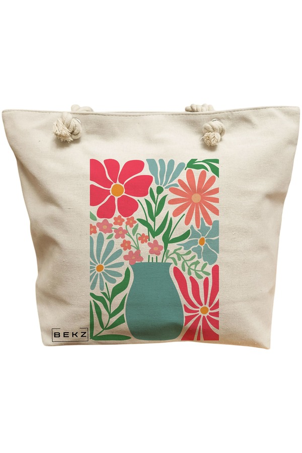 Geanta Canvas Tote pentru femei Boho Style 17, 40x51 cm, Bej, BEKZ® 11 Geanta Canvas Tote pentru femei Boho Style 17
