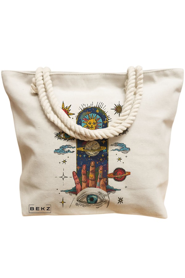Geanta Canvas Tote pentru femei Energy Mood, 40x51 cm, Bej, BEKZ® 12 40x51 cm