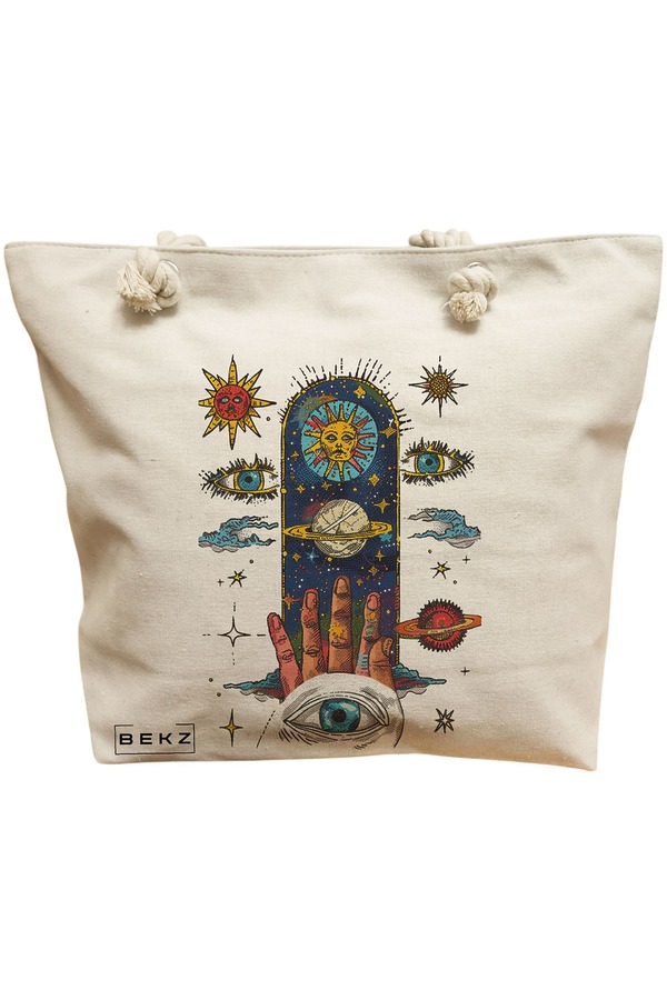 Geanta Canvas Tote pentru femei Energy Mood, 40x51 cm, Bej, BEKZ® 11 Geanta Canvas Tote pentru femei Energy Mood