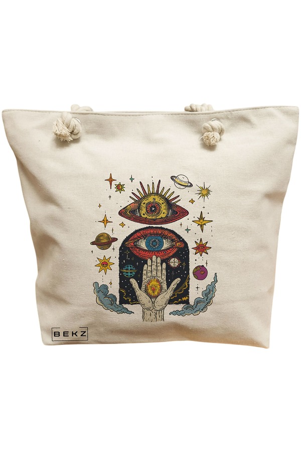Geanta Canvas Tote pentru femei Energy Mood 3, 40x51 cm, Bej, BEKZ® 11 Geanta Canvas Tote pentru femei Energy Mood 3