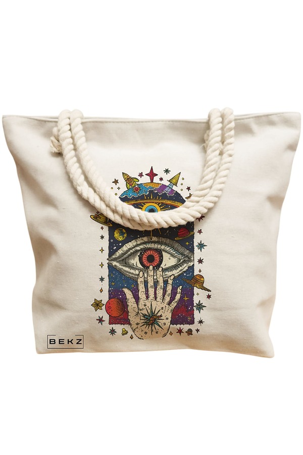 Geanta Canvas Tote pentru femei Energy Mood 4, 40x51 cm, Bej, BEKZ® 12 40x51 cm