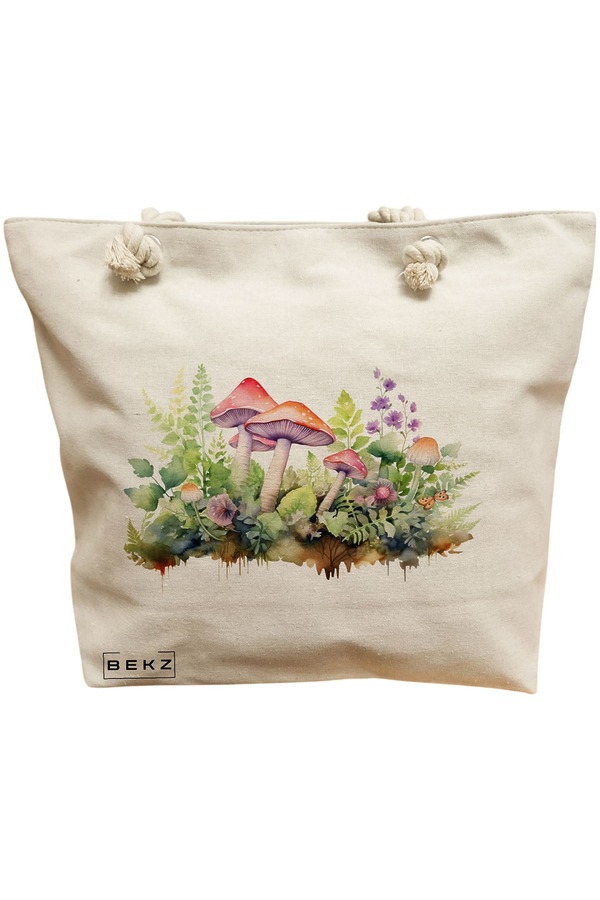 Geanta Canvas Tote pentru femei Colorful Mushrooms 11, 40x51 cm, Bej, BEKZ® 11 Geanta Canvas Tote pentru femei Colorful Mushrooms 11