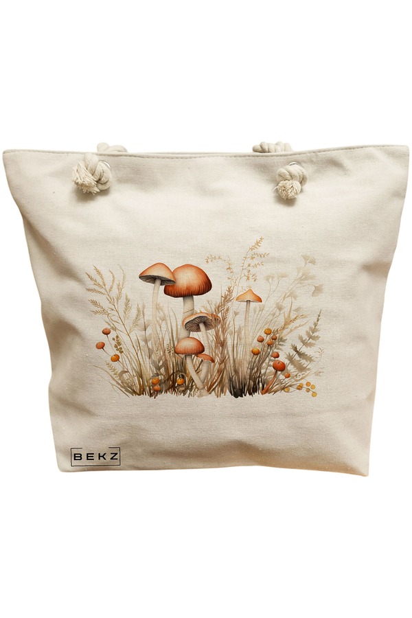 Geanta Canvas Tote pentru femei Colorful Mushrooms 12, 40x51 cm, Bej, BEKZ® 11 Geanta Canvas Tote pentru femei Colorful Mushrooms 12