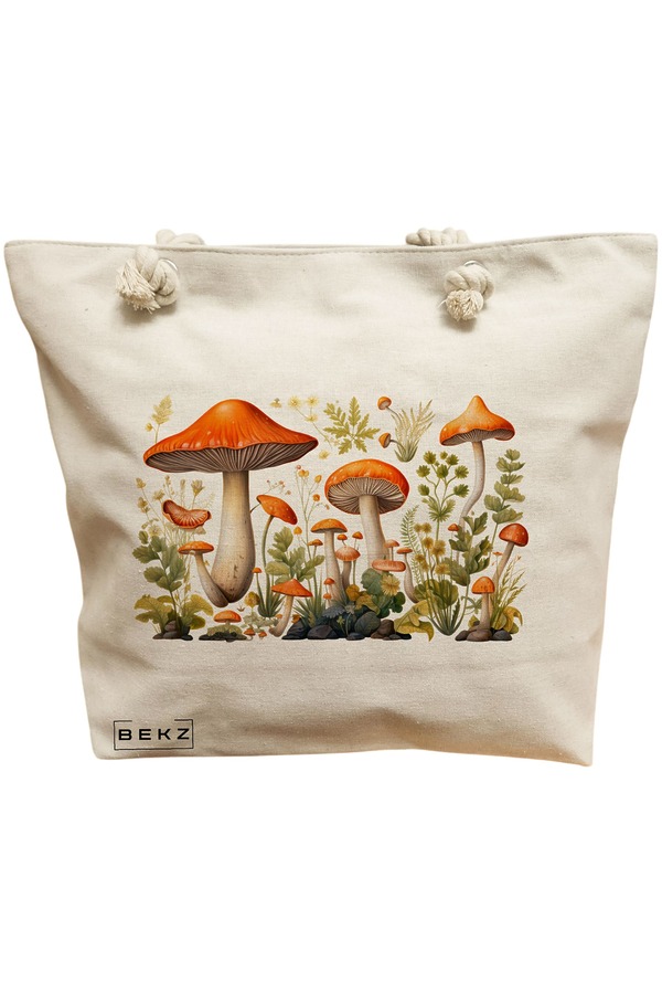 Geanta Canvas Tote pentru femei Colorful Mushrooms 12, 40x51 cm, Bej, BEKZ® 11 Geanta Canvas Tote pentru femei Colorful Mushrooms 12