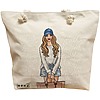 Geanta de Plaja Canvas Tote pentru femei Travel Girl 4, 40x51 cm, Bej, BEKZ® 16 Geanta Canvas Tote pentru femei Travel Girl 4