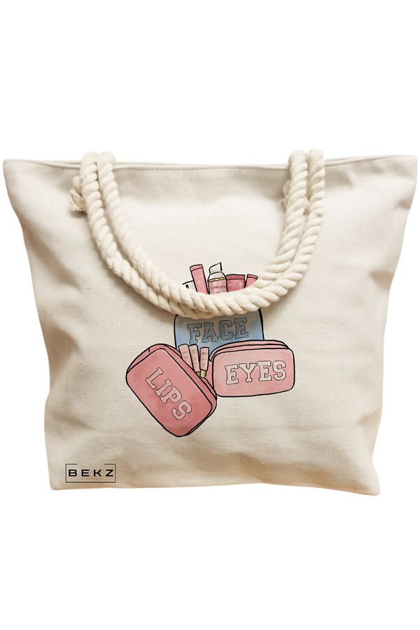 Geanta Canvas Tote pentru femei Travel Girl 11, 40x51 cm, Bej, BEKZ® 12 40x51 cm