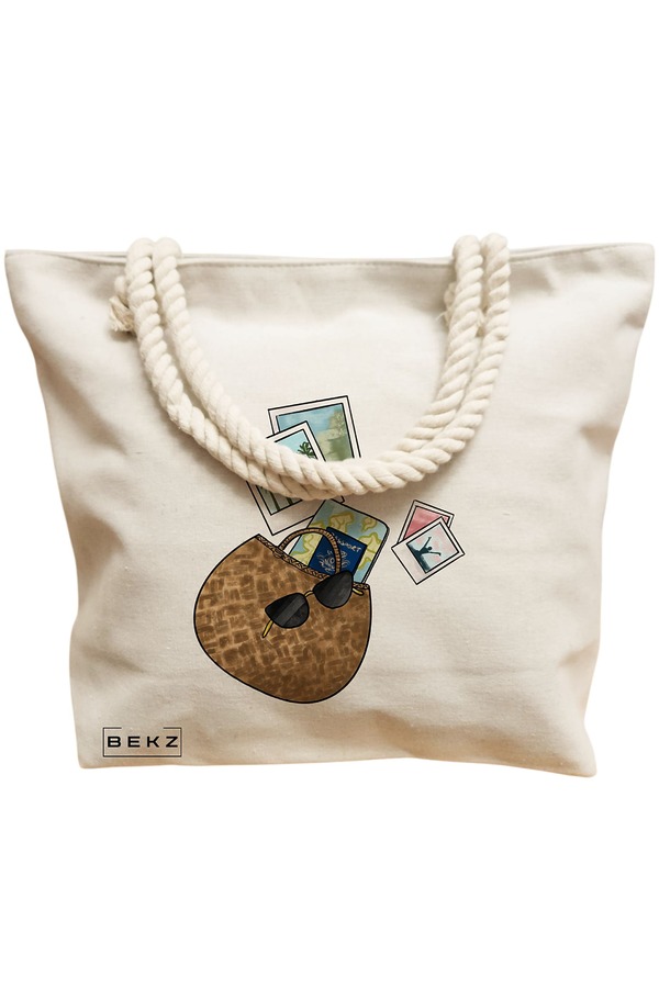 Geanta Canvas Tote pentru femei Travel Girl 12, 40x51 cm, Bej, BEKZ® 12 40x51 cm