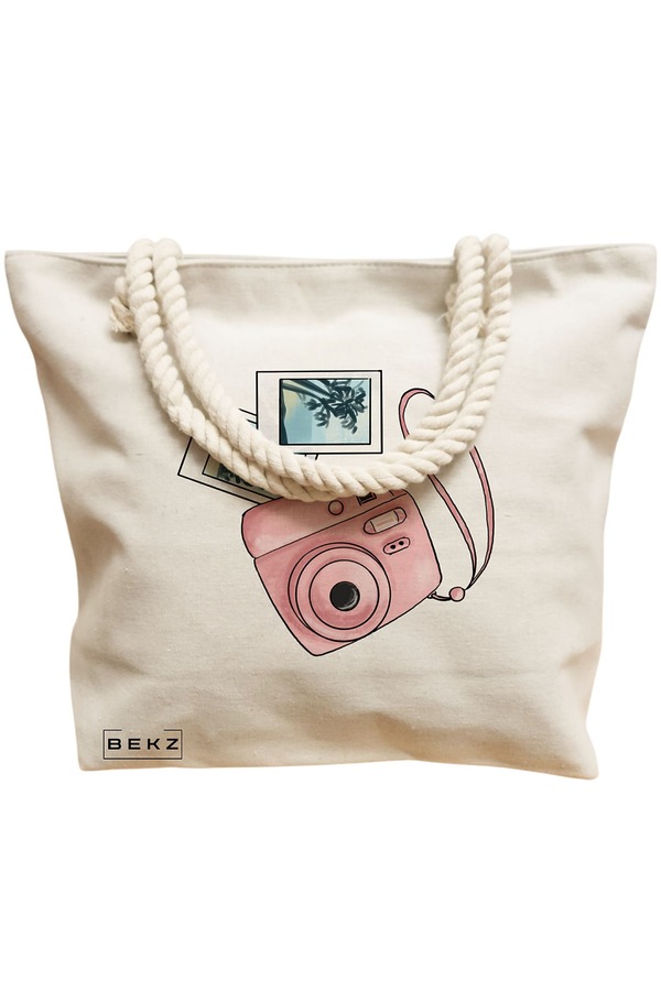 Geanta Canvas Tote pentru femei Travel Girl 13, 40x51 cm, Bej, BEKZ® 12 40x51 cm