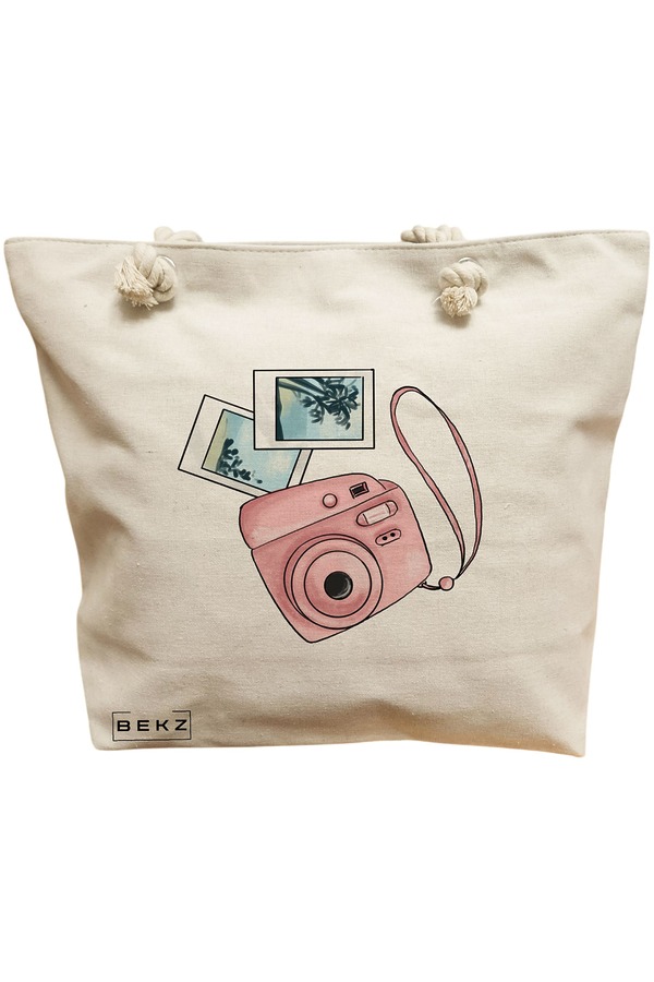 Geanta Canvas Tote pentru femei Travel Girl 13, 40x51 cm, Bej, BEKZ® 11 Geanta Canvas Tote pentru femei Travel Girl 13