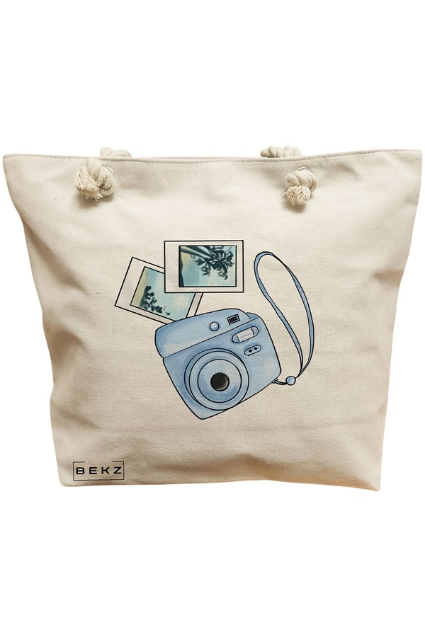 Geanta Canvas Tote pentru femei Travel Girl 14, 40x51 cm, Bej, BEKZ® 11 Geanta Canvas Tote pentru femei Travel Girl 14