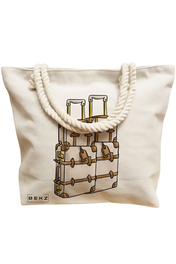 Geanta Canvas Tote pentru femei Travel Girl 17, 40x51 cm, Bej, BEKZ® 12 40x51 cm