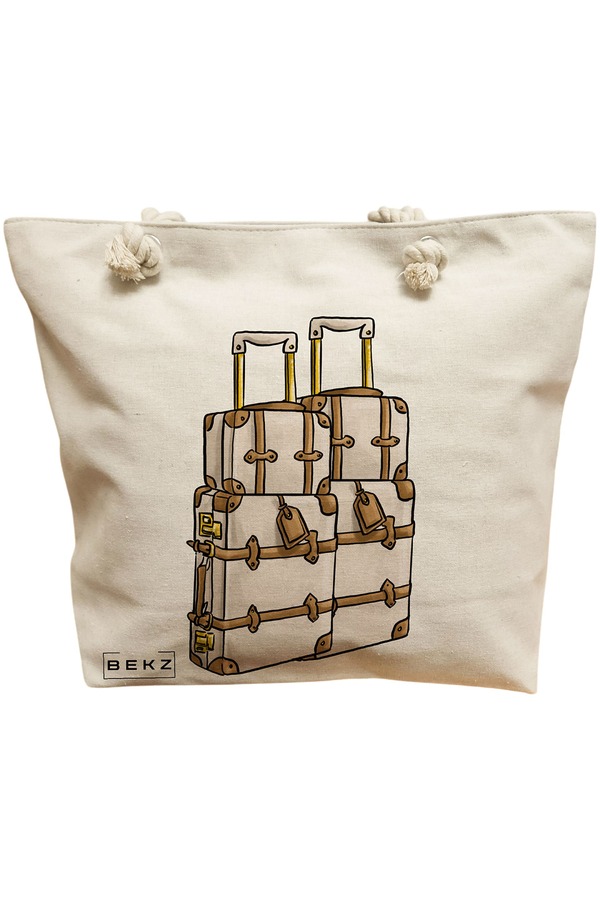 Geanta Canvas Tote pentru femei Travel Girl 17, 40x51 cm, Bej, BEKZ® 11 Geanta Canvas Tote pentru femei Travel Girl 17