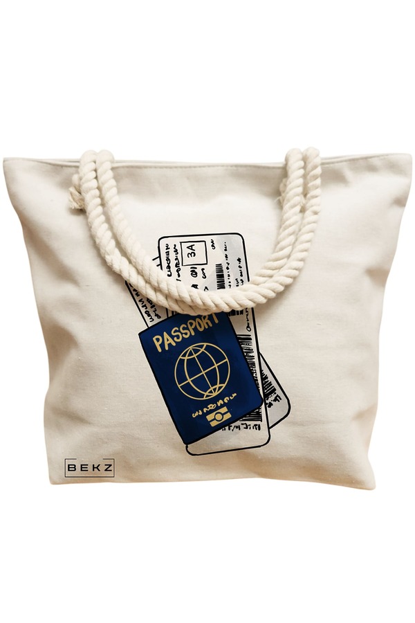 Geanta de Plaja Canvas Tote pentru femei Travel Girl 17, 40x51 cm, Bej, BEKZ® 12 40x51 cm