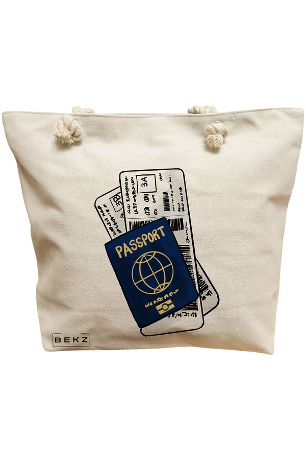Geanta de Plaja Canvas Tote pentru femei Travel Girl 17, 40x51 cm, Bej, BEKZ® 11 Geanta Canvas Tote pentru femei Travel Girl 17